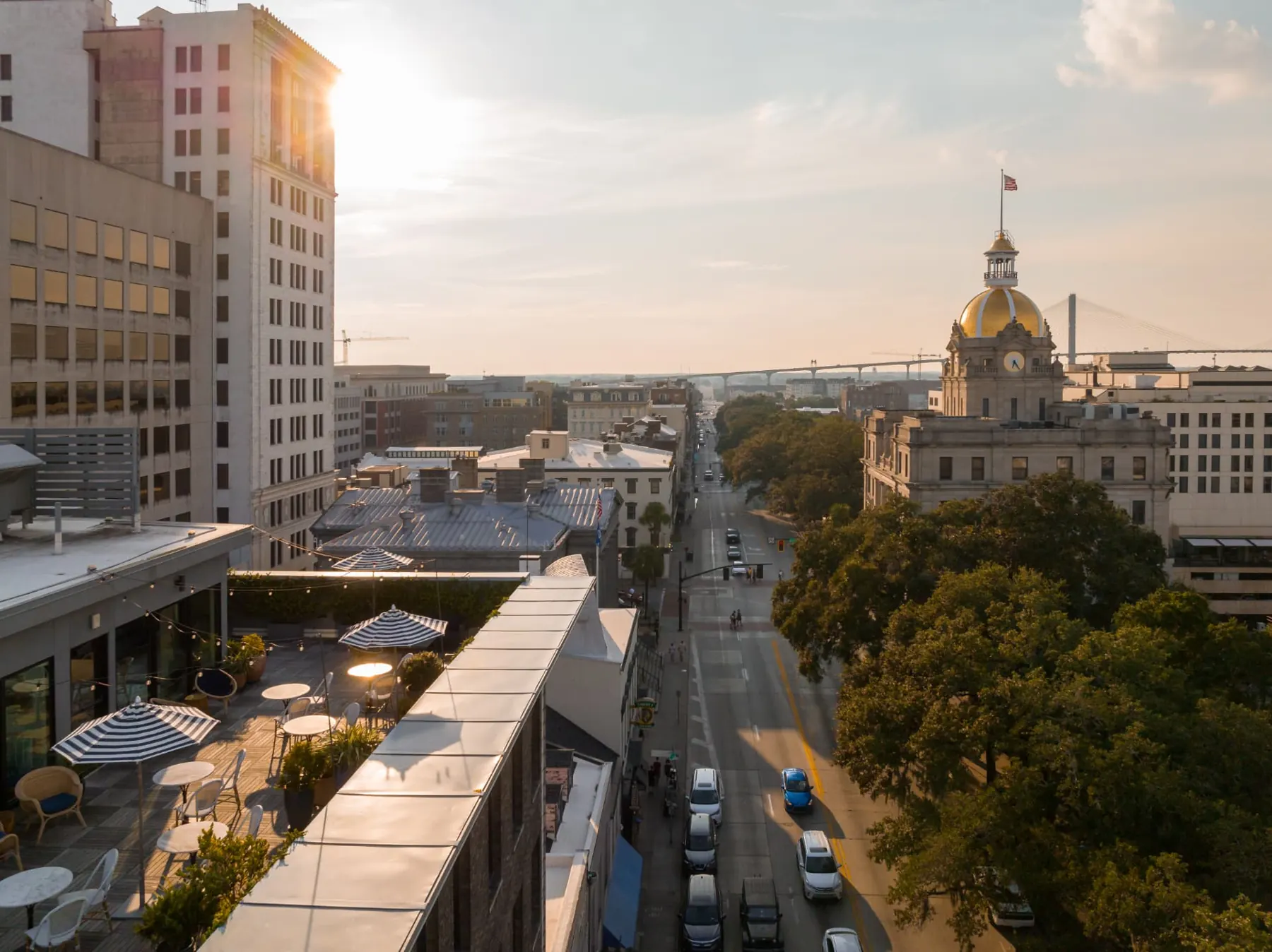 Afternoon sun over Bay Street and City Hall from the rooftop
