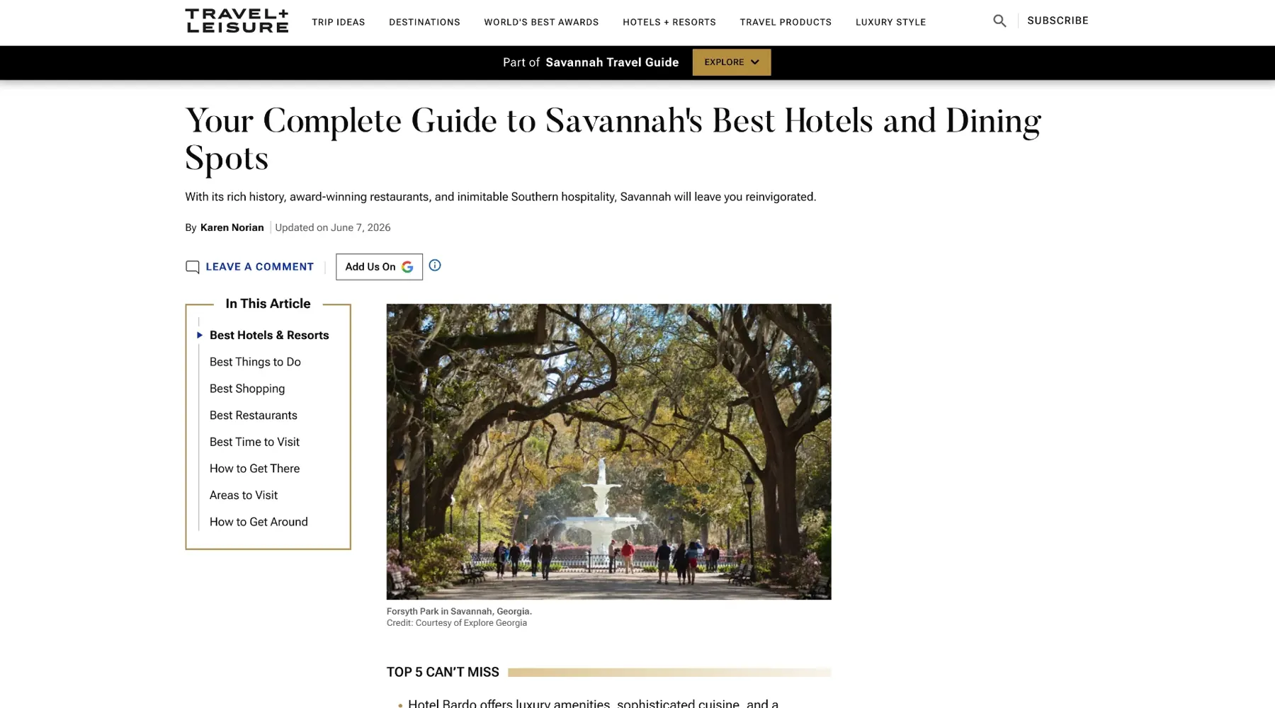 Travel + Leisure: A Local Expert Shares What to Do in Savannah, Georgia